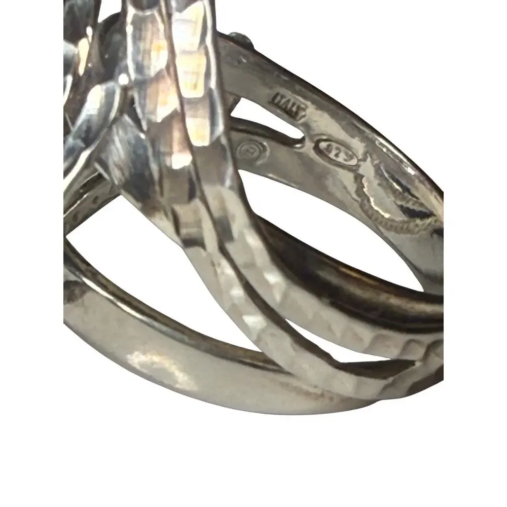 Vintage Sterling Silver 925 Hammered Abstract Modernist Swirl Ring Size 10